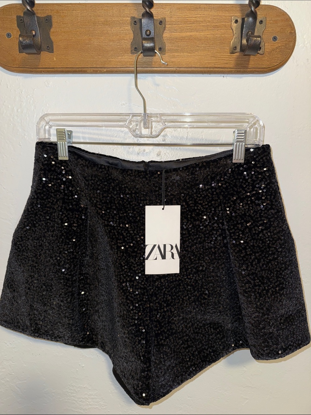 Zara Black Sequin A-Line Mini Skirt
